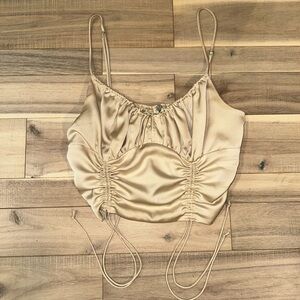 Elegant Beige Ruched Satin Cami Top
